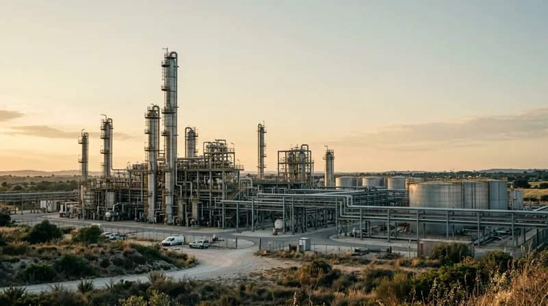 Impianto di processo industriale al tramonto